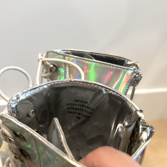 Current Mood Holographic Laced Platform Clear Heeled Boots - Picture 9 of 13